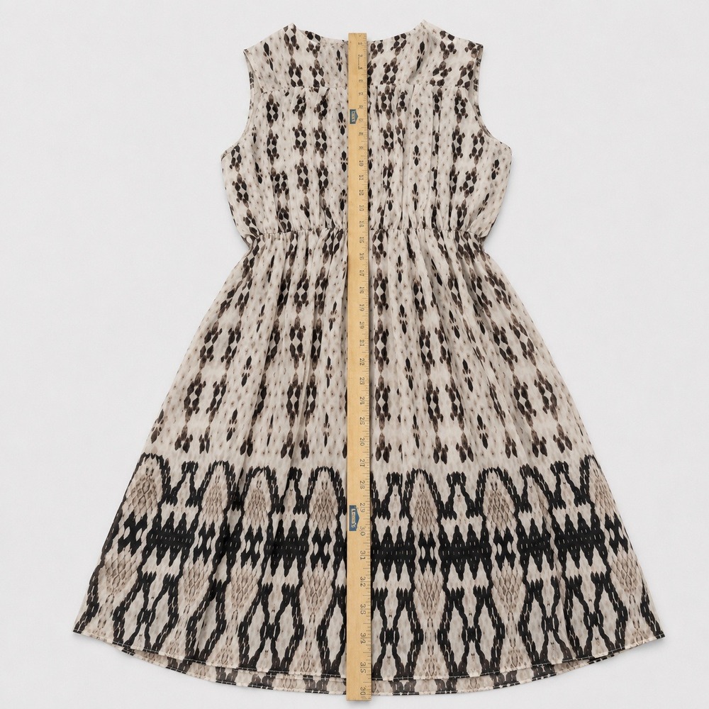 MANGO SUIT Sleeveless Dress Women Large Cream Brown Ikat Print Chiffon A-Line - Picture 5 of 5